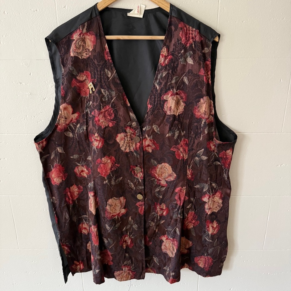 Vintage | Romantic Boho Floral Vest Gold Buttons | Size XL